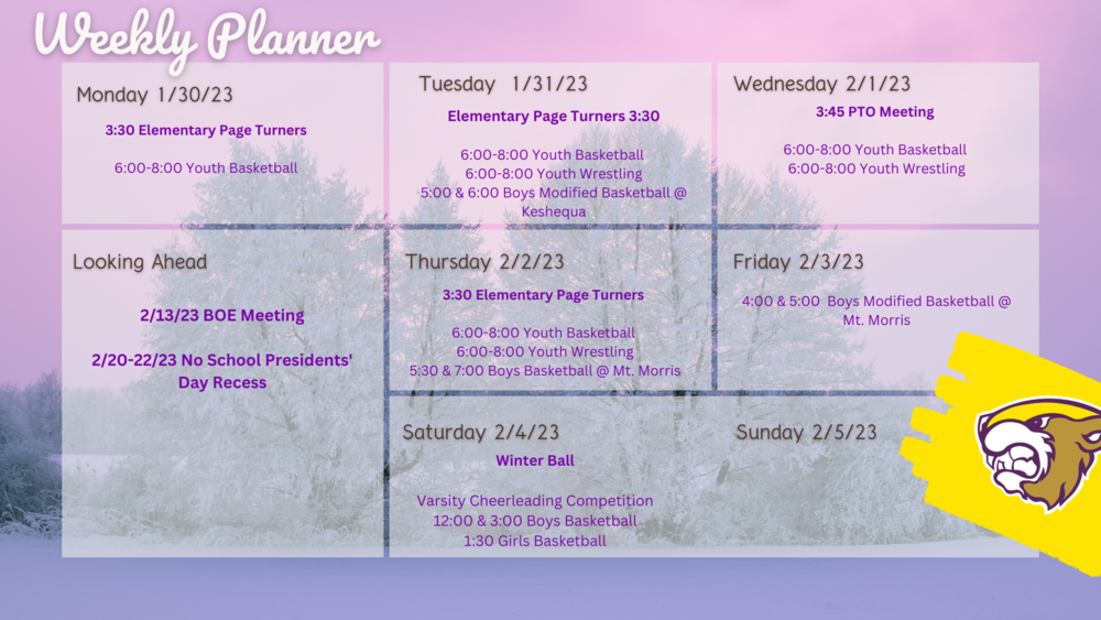 Weekly Planner Week of January 30