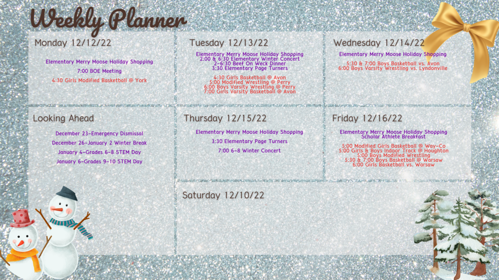 weekly planner for week of December 12