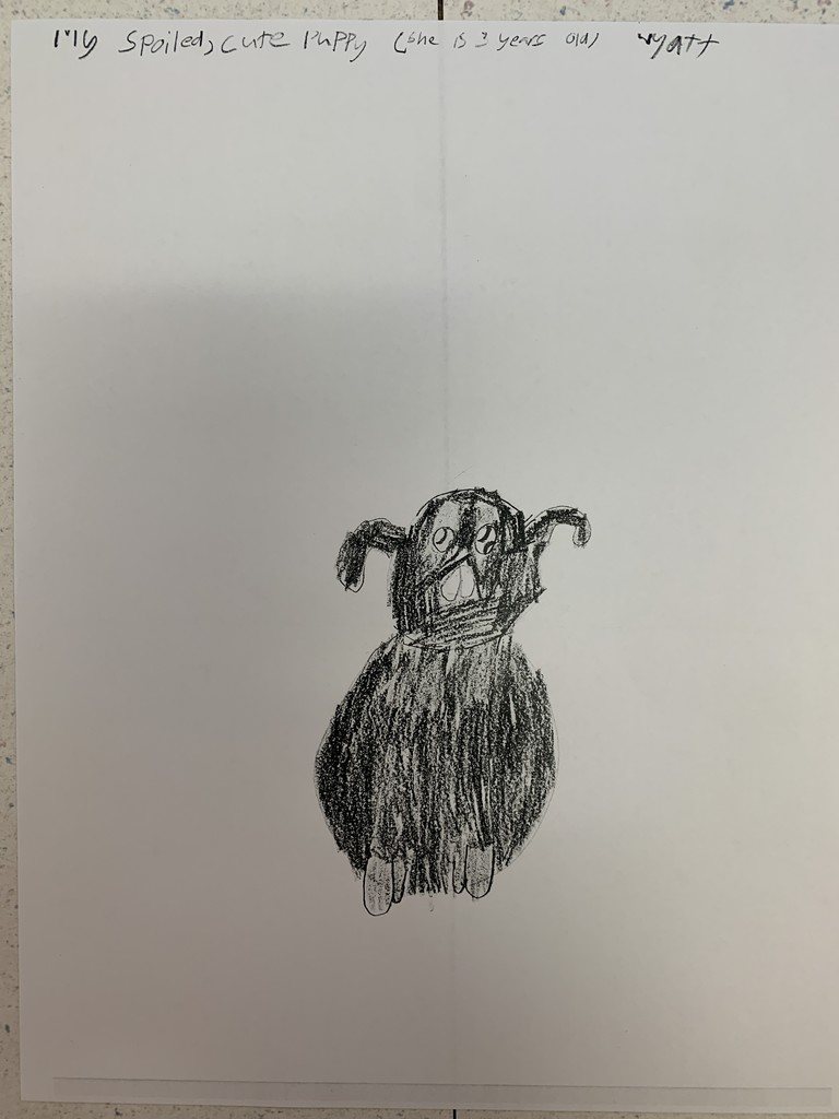 student drawing of his dog