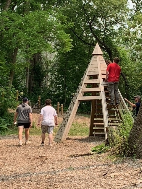 students on the tower in the outdoor classroom
